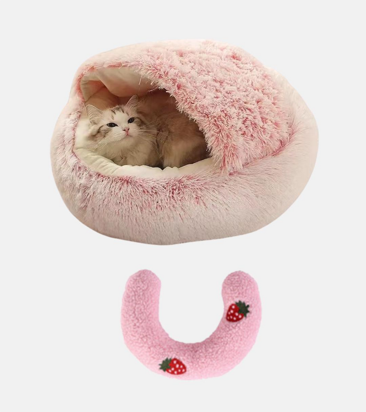 Soft and cozy long-plush bed for cats and dogs; perfect for cold seasons