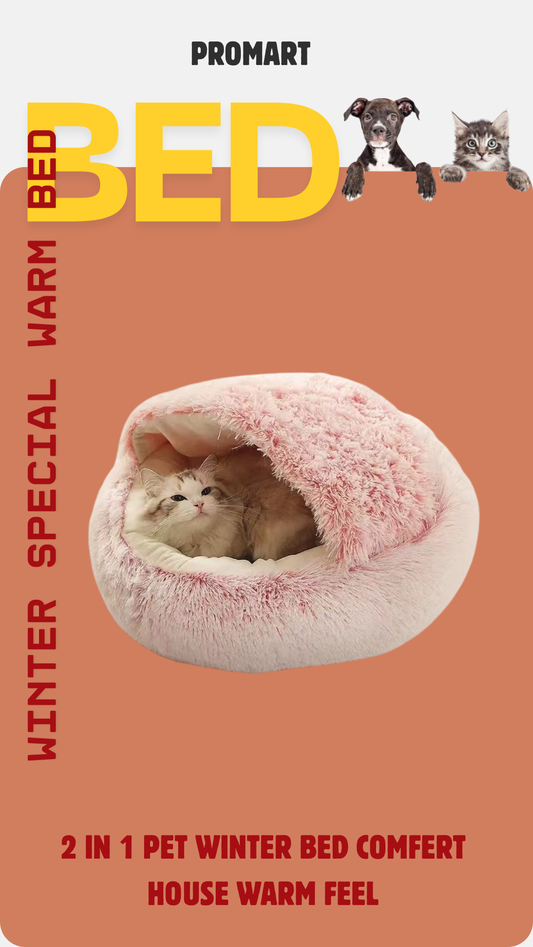 2 In 1 Dog And Cat Bed Pet Winter Bed Round Plush Warm Bed House Soft Long Plush Pets Bed Pet Products