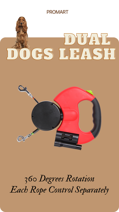 RICH LOOK Retractable Dog Leash for Dogs Reflective Dual Pet Leash Lead 360 Swivel Dog Walking Leash With Lights