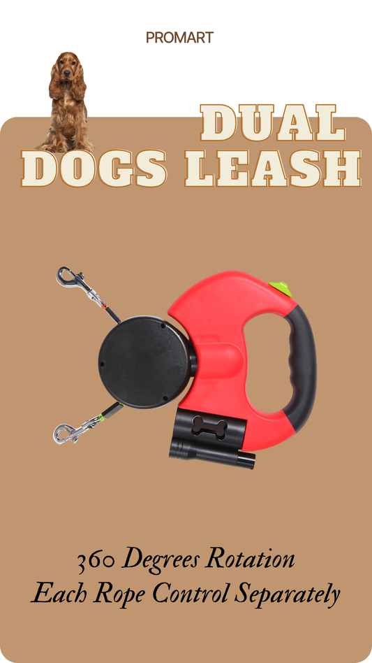 RICH LOOK Retractable Dog Leash for Dogs Reflective Dual Pet Leash Lead 360 Swivel Dog Walking Leash With Lights