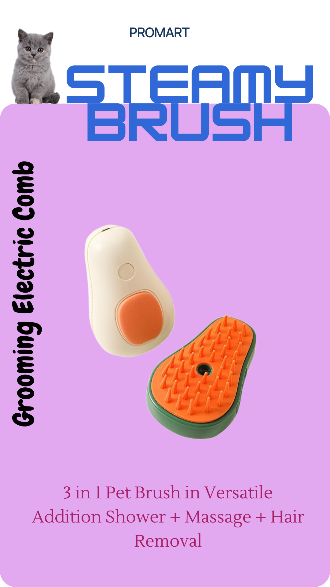 Steamy Cat Brush Cat Dog Grooming Comb Electric Self Cleaning Steam Cat Brush For Massage Avocado Shape Pet Spray Cat Grooming