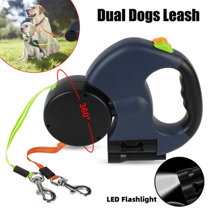 RICH LOOK Retractable Dog Leash for Dogs Reflective Dual Pet Leash Lead 360 Swivel Dog Walking Leash With Lights